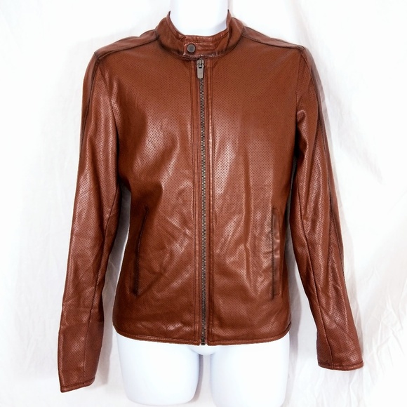 zara man leather jacket brown